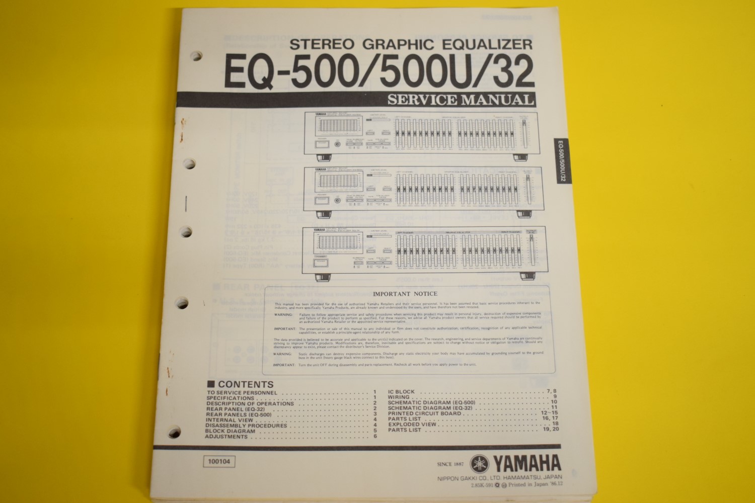 Yamaha EQ-500/EQ/500U/32 Equalizer Service Manual  			